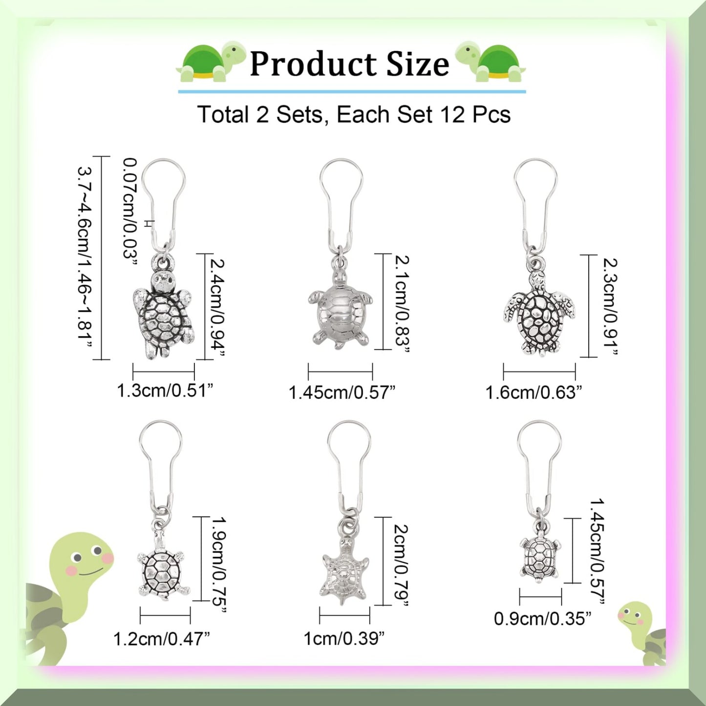 24 Alloy Tortoise Stitch Markers for Knitting and Crochet