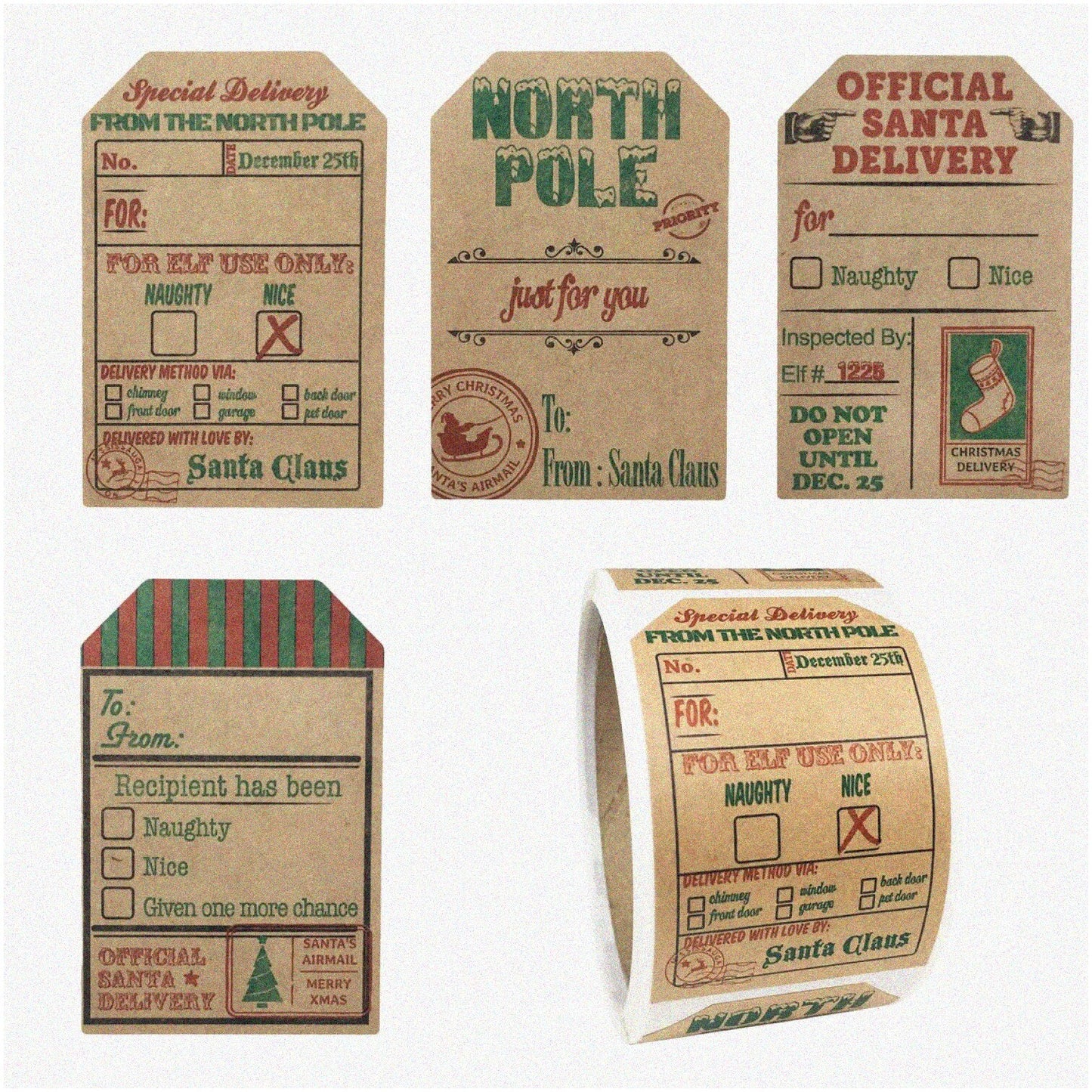 EcoCraft Gift Tags 100 Labels 2x3 Inch Kraft Stickers