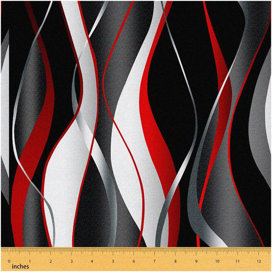 Geometric Abstract Outdoor Fabric 3 Yards Red Black White Grey