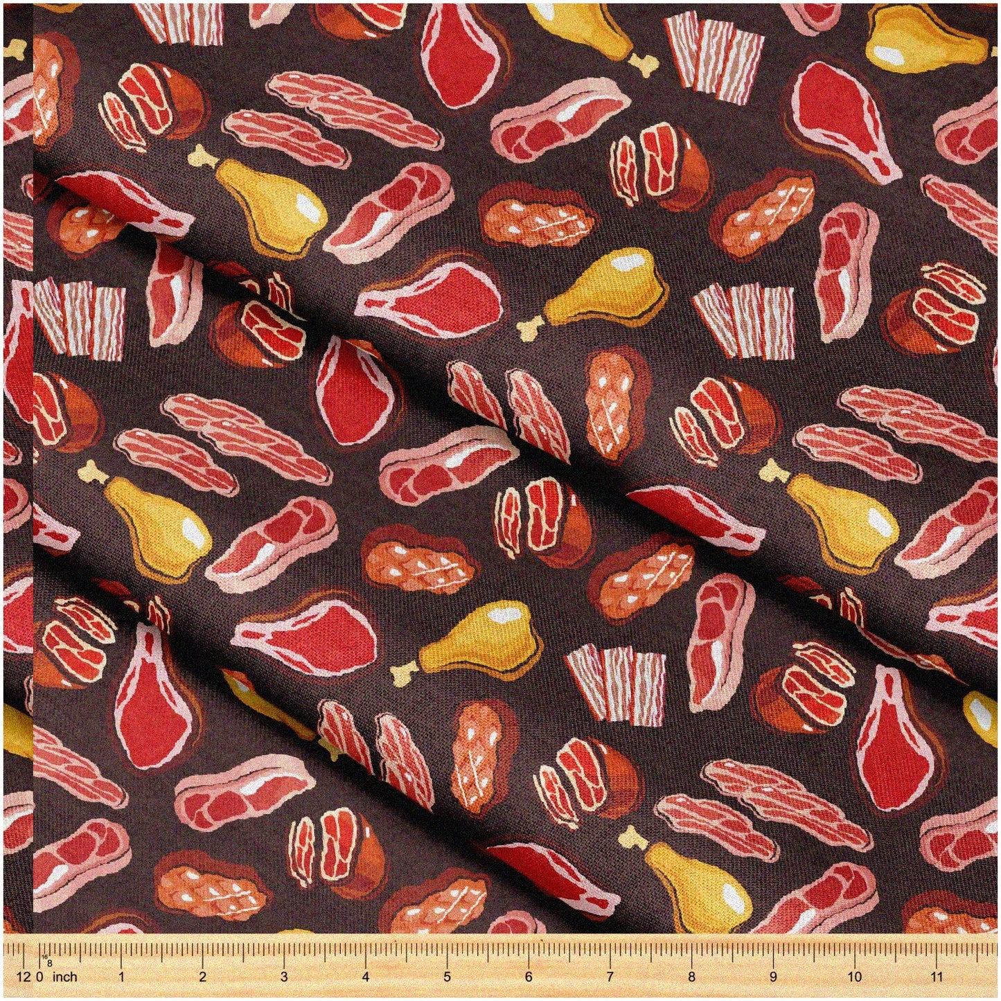 58" Decorative Fabric with Beef Steaks Pattern, 1 Yard