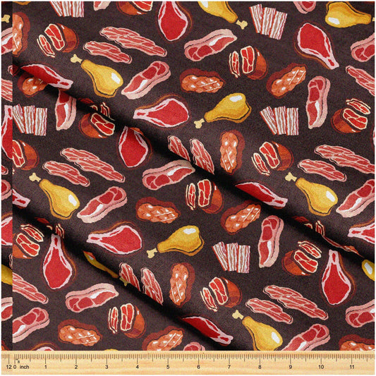 58" Decorative Fabric with Beef Steaks Pattern, 1 Yard