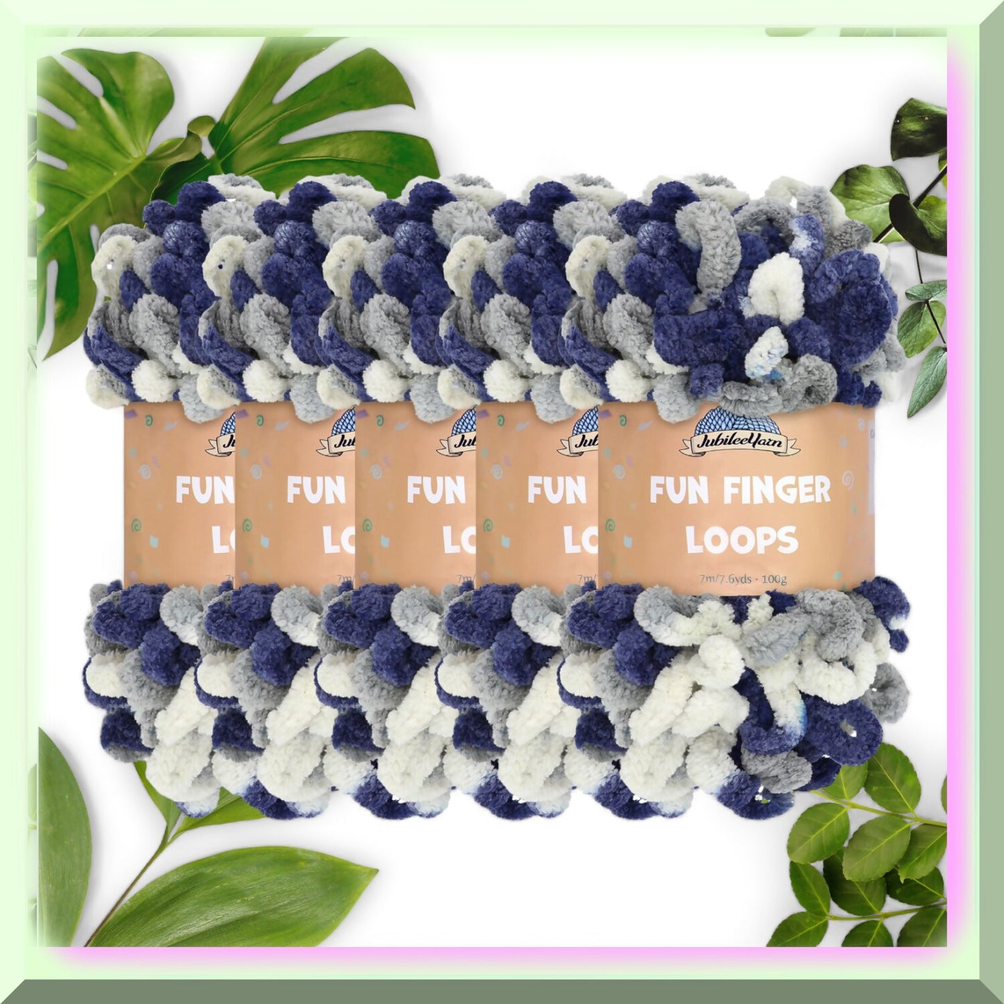 Colorful Waves Jumbo Polyester Yarn 5 Skeins 100g Multicolor Navy Grey