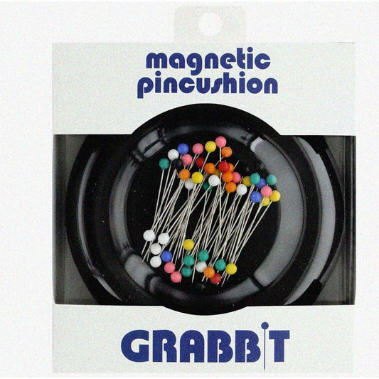 Magnetic Pincushion with 50 Plastic Head Pins, Black