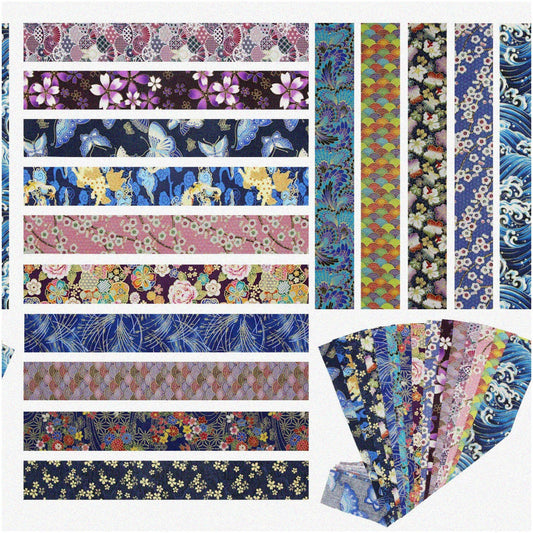 15Pcs Blue Floral Cotton Fabric Strips 2x50cm