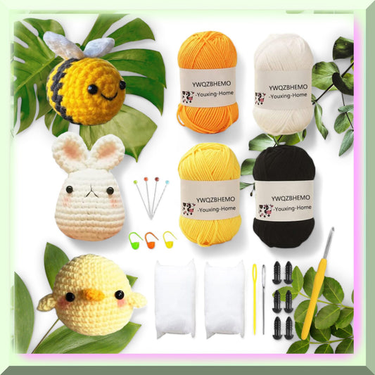 Crochet Critter Trio Kit with Yarn and Hooks