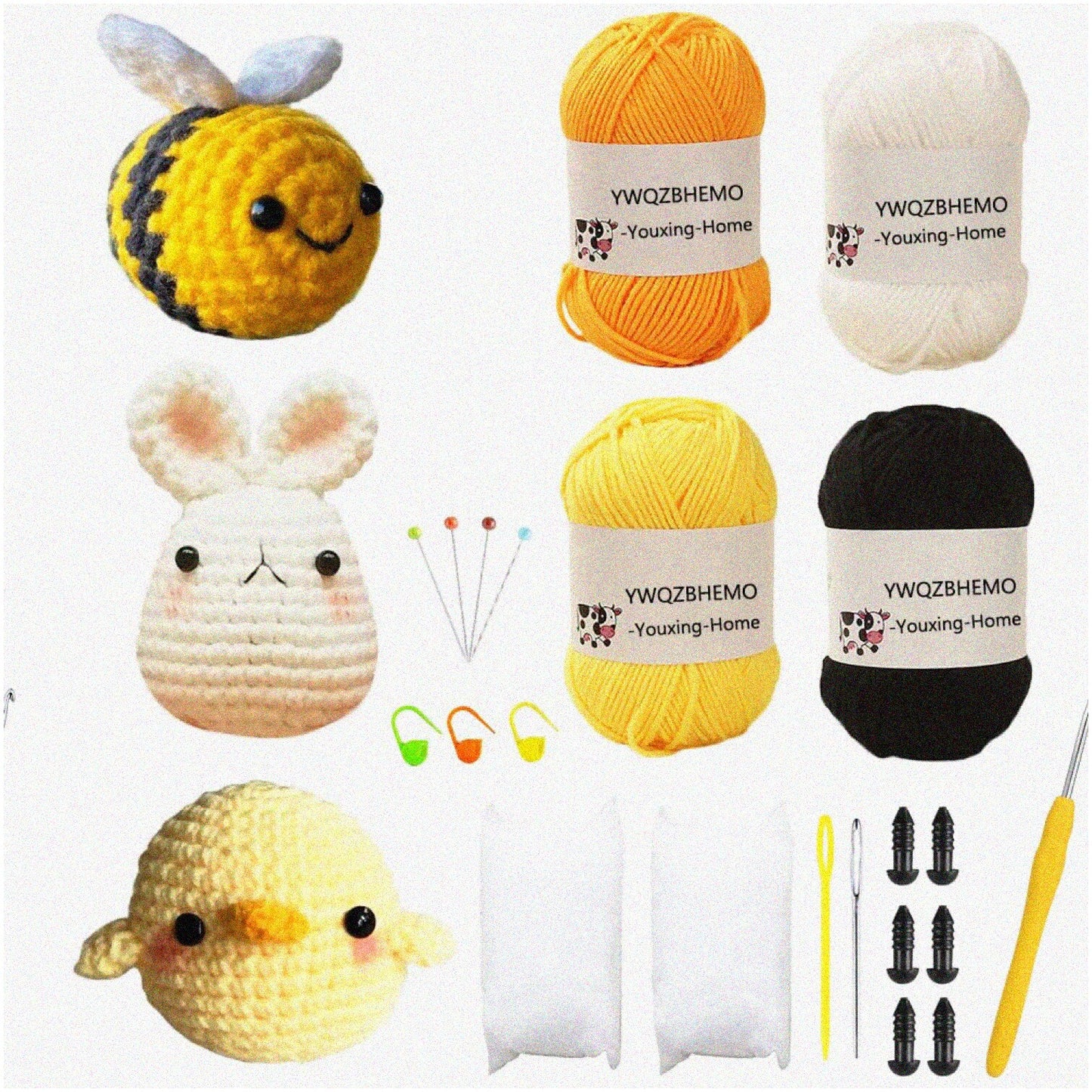 Crochet Critter Trio Kit with Yarn and Hooks