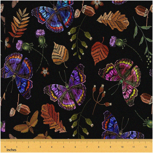 Vintage Floral Fabric with Retro Leaf Print, Waterproof, 3 Yards