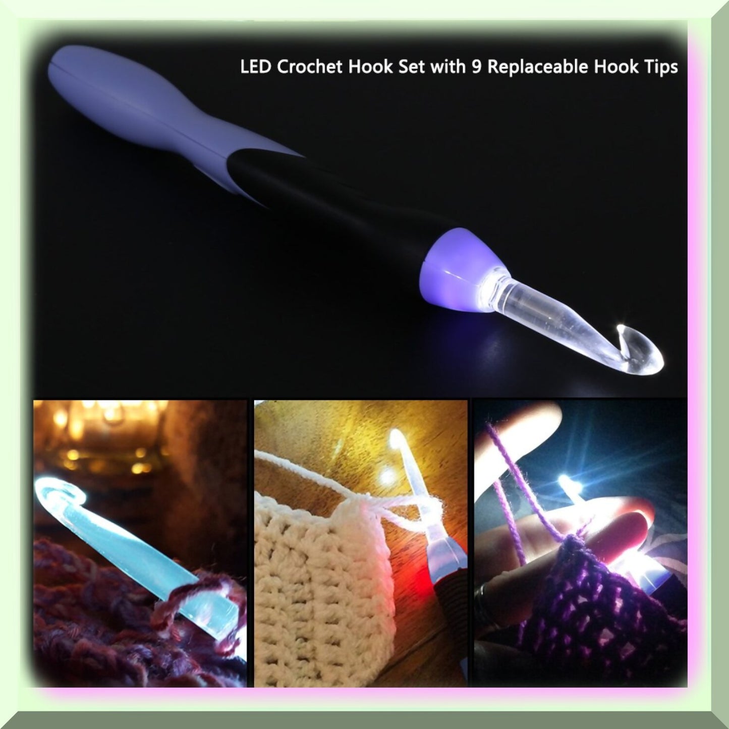 Rechargeable LED Crochet Hook Set with Lighted Knitting Needles