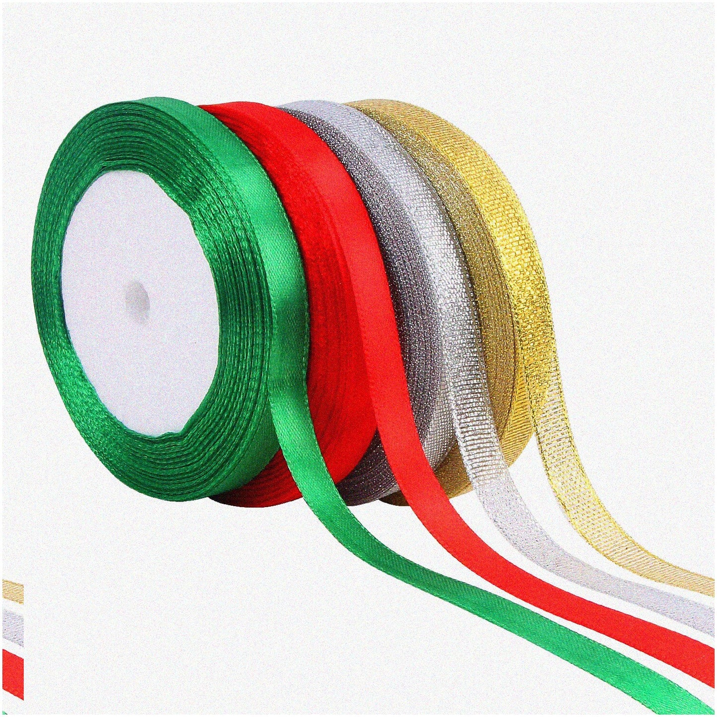 4 Rolls Metallic Glitter Fabric Ribbons 100 Yards Each