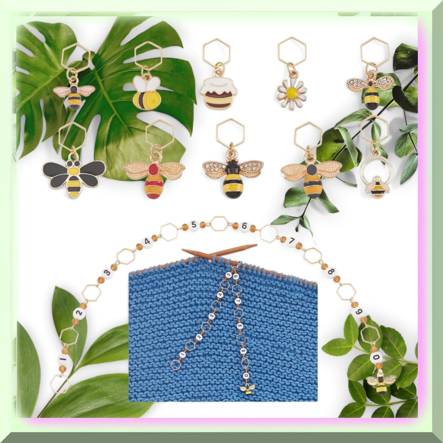 Buzzing Bee Stitch Marker Set with Honey Pot Charm