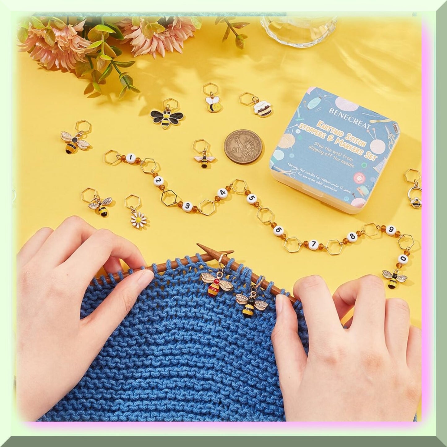 Buzzing Bee Stitch Marker Set with Honey Pot Charm