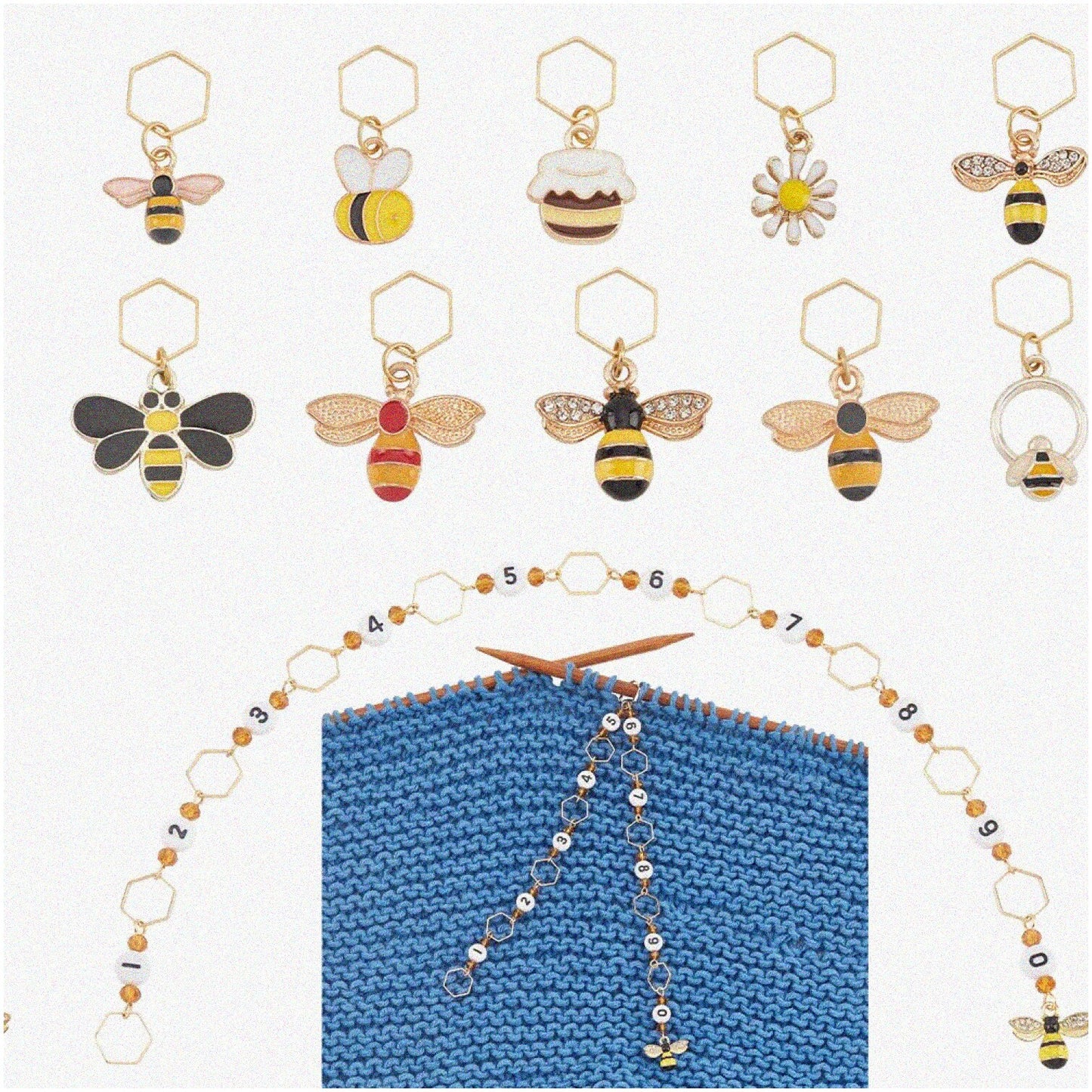 Buzzing Bee Stitch Marker Set with Honey Pot Charm