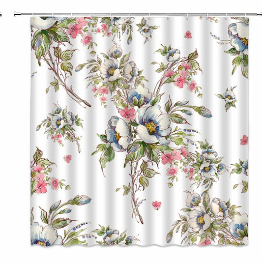 Watercolor Flower Shower Curtain Pink White Floral Green Leaves 70x70
