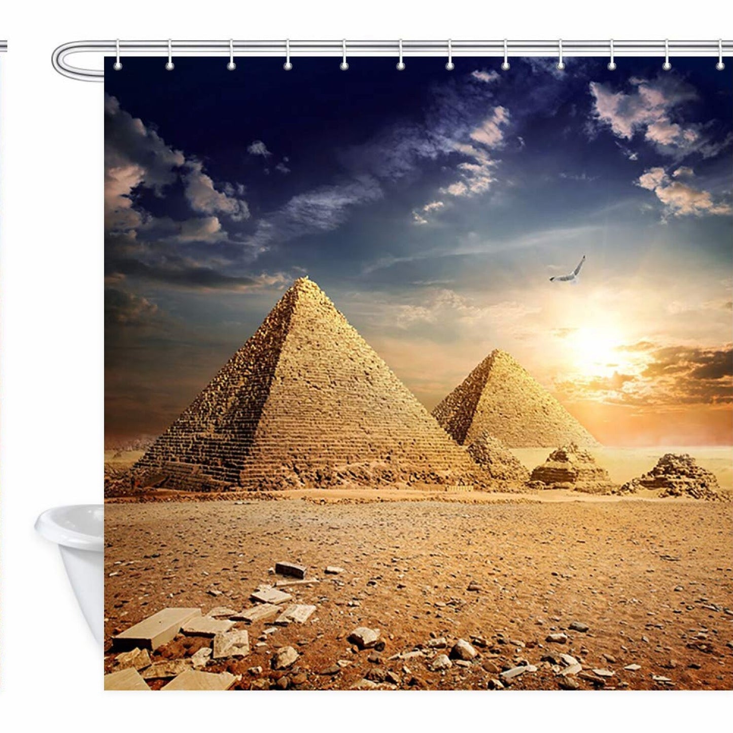 Egyptian Pyramids Shower Curtain Fabric 69x70 Inches