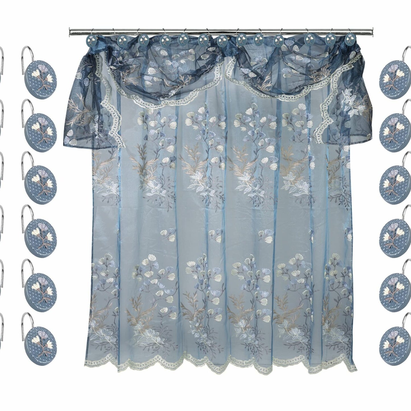 13pc Blue Shower Curtain Set with Hooks