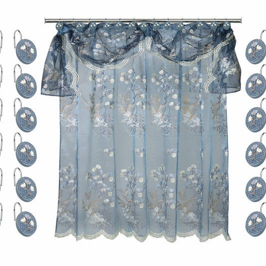 13pc Blue Shower Curtain Set with Hooks