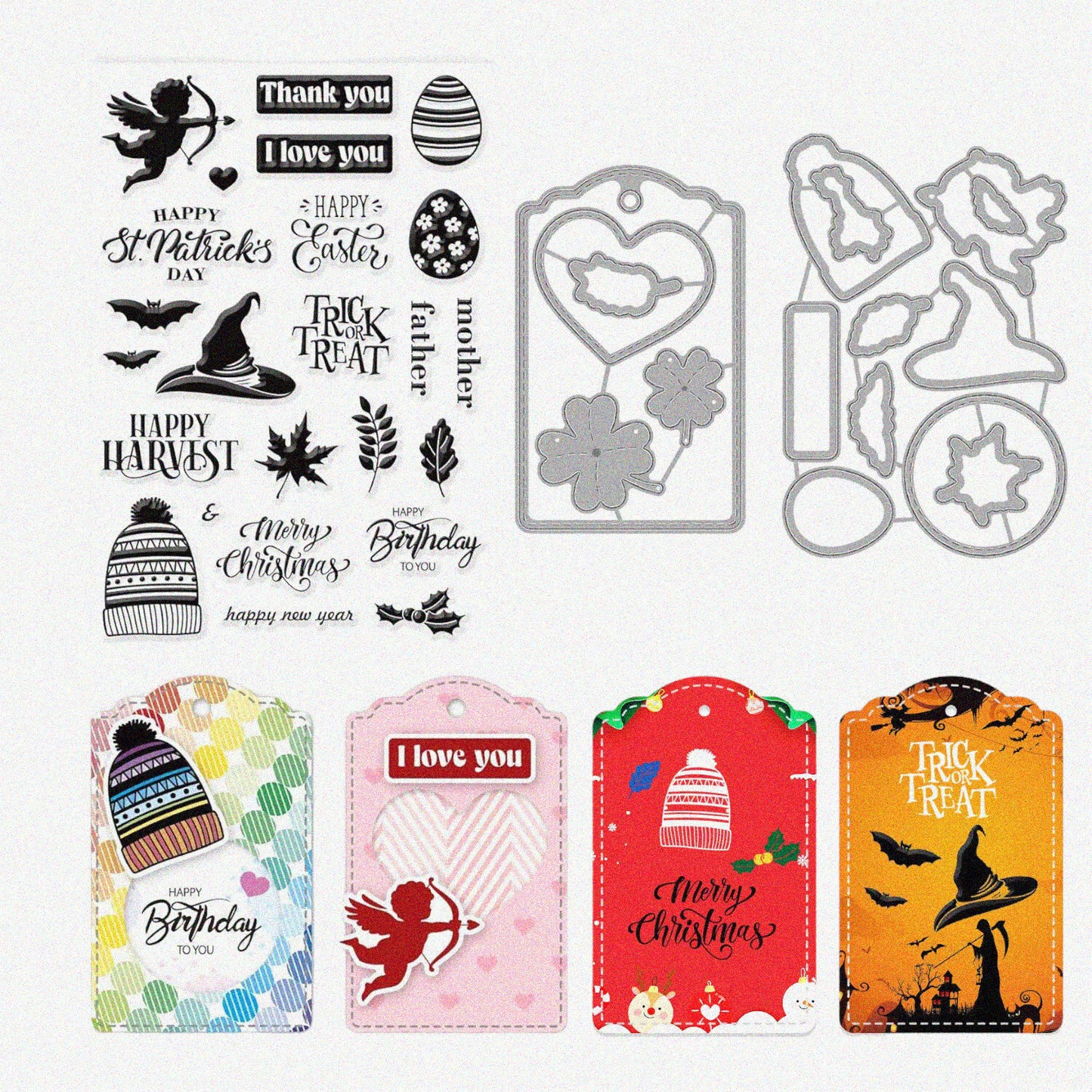 Tag Cutting Dies and Clear Stamps Set for Card Making