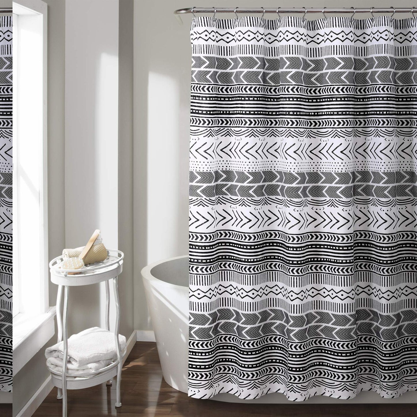 Geo Shower Curtain 72"x72" Black and White