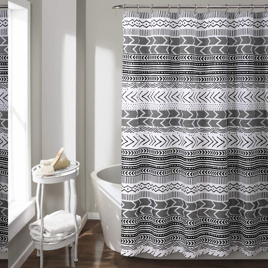 Geo Shower Curtain 72"x72" Black and White