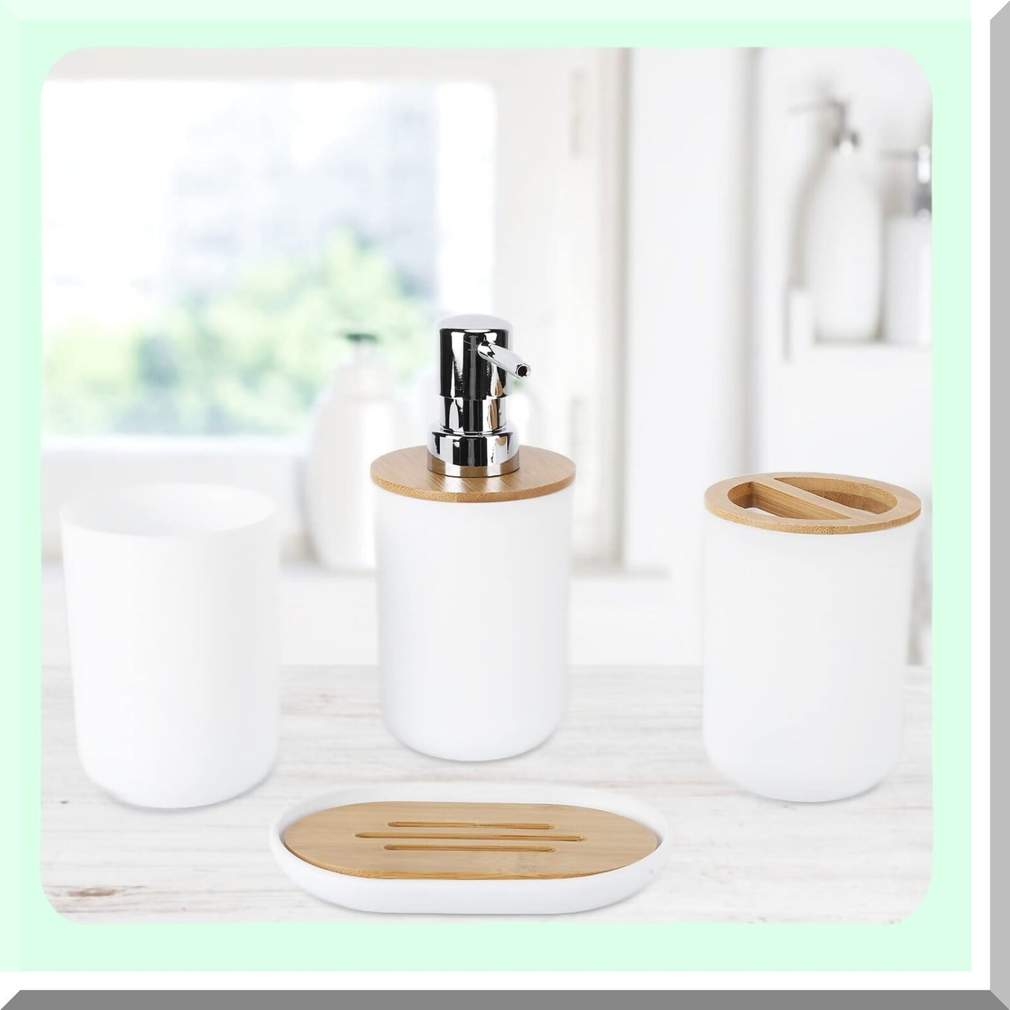 4PCS Bathroom Set with Toothbrush Cup and Lotion Dispenser