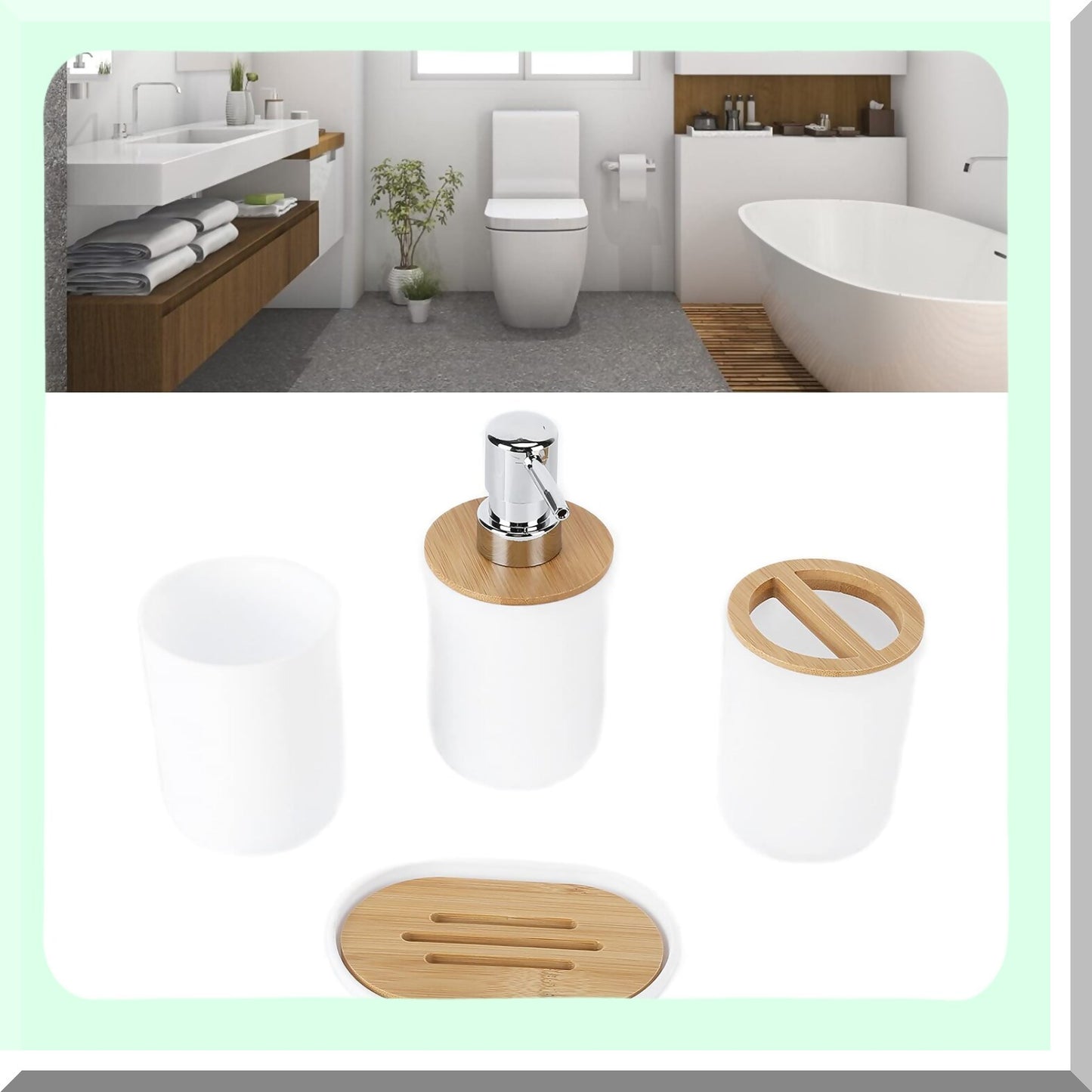 4PCS Bathroom Set with Toothbrush Cup and Lotion Dispenser