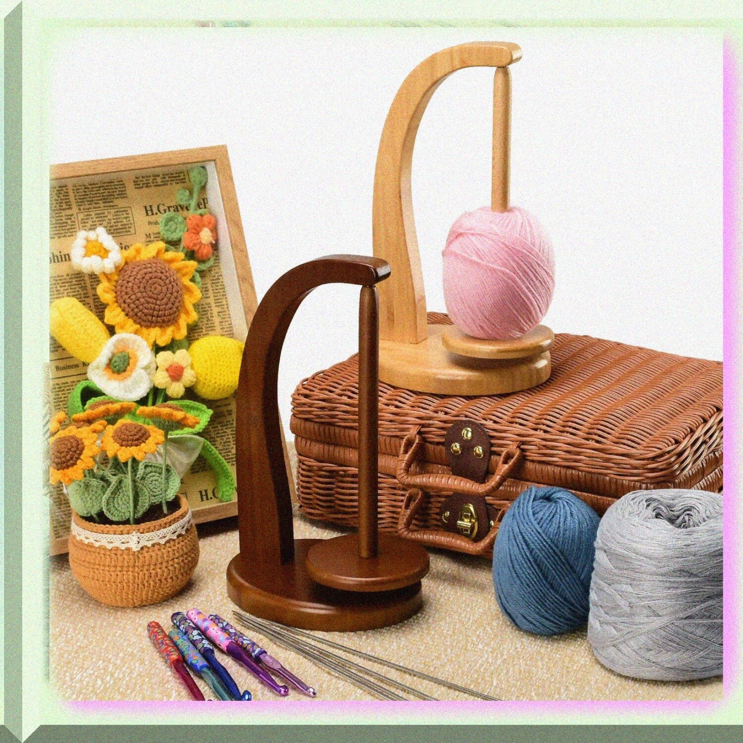 Wooden Yarn Holder for Knitting and Crocheting