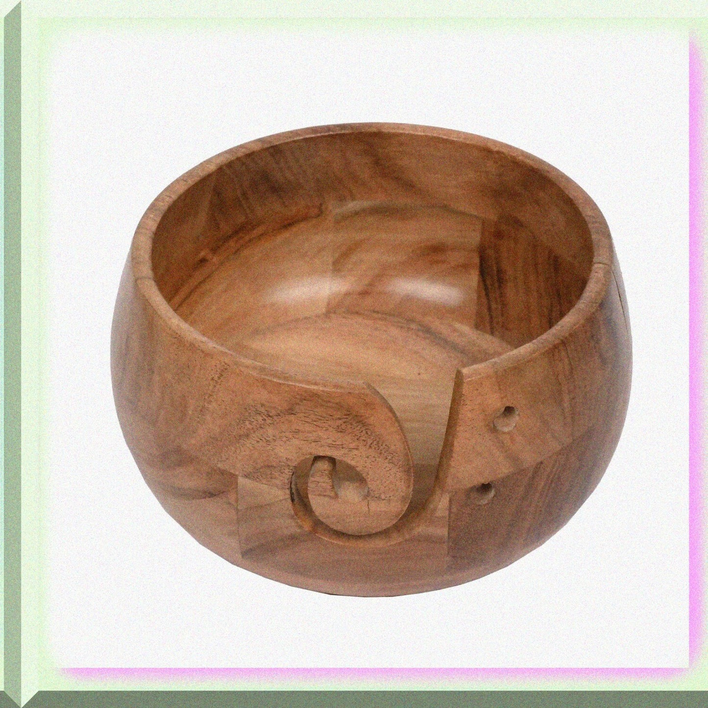 Acacia Wood Yarn Bowl Holder 7" x 7" x 4"