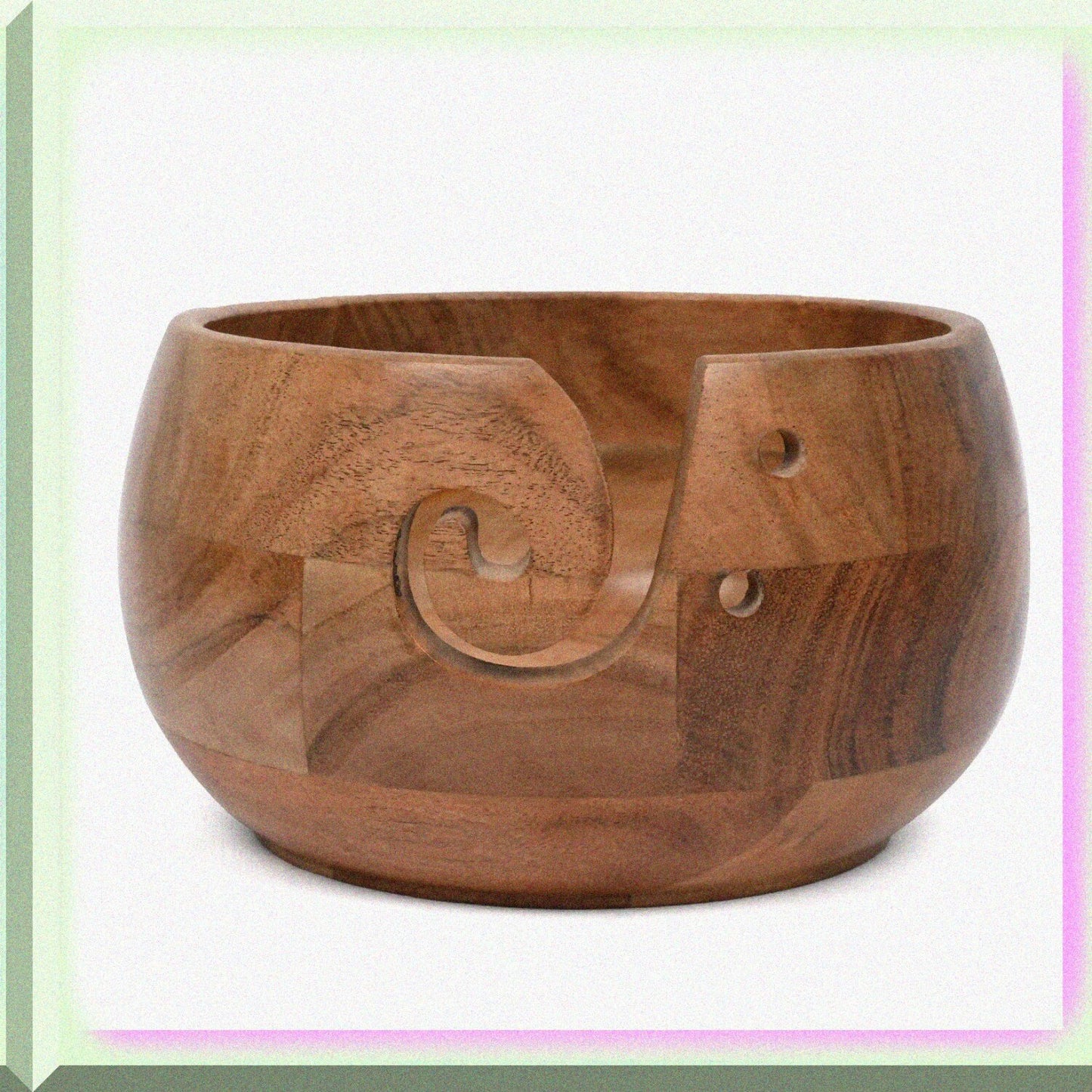 Acacia Wood Yarn Bowl Holder 7" x 7" x 4"