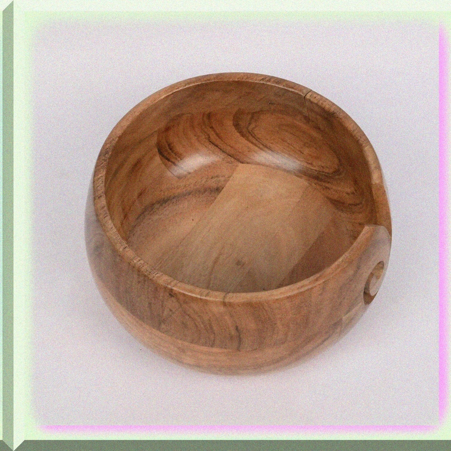 Acacia Wood Yarn Bowl Holder 7" x 7" x 4"
