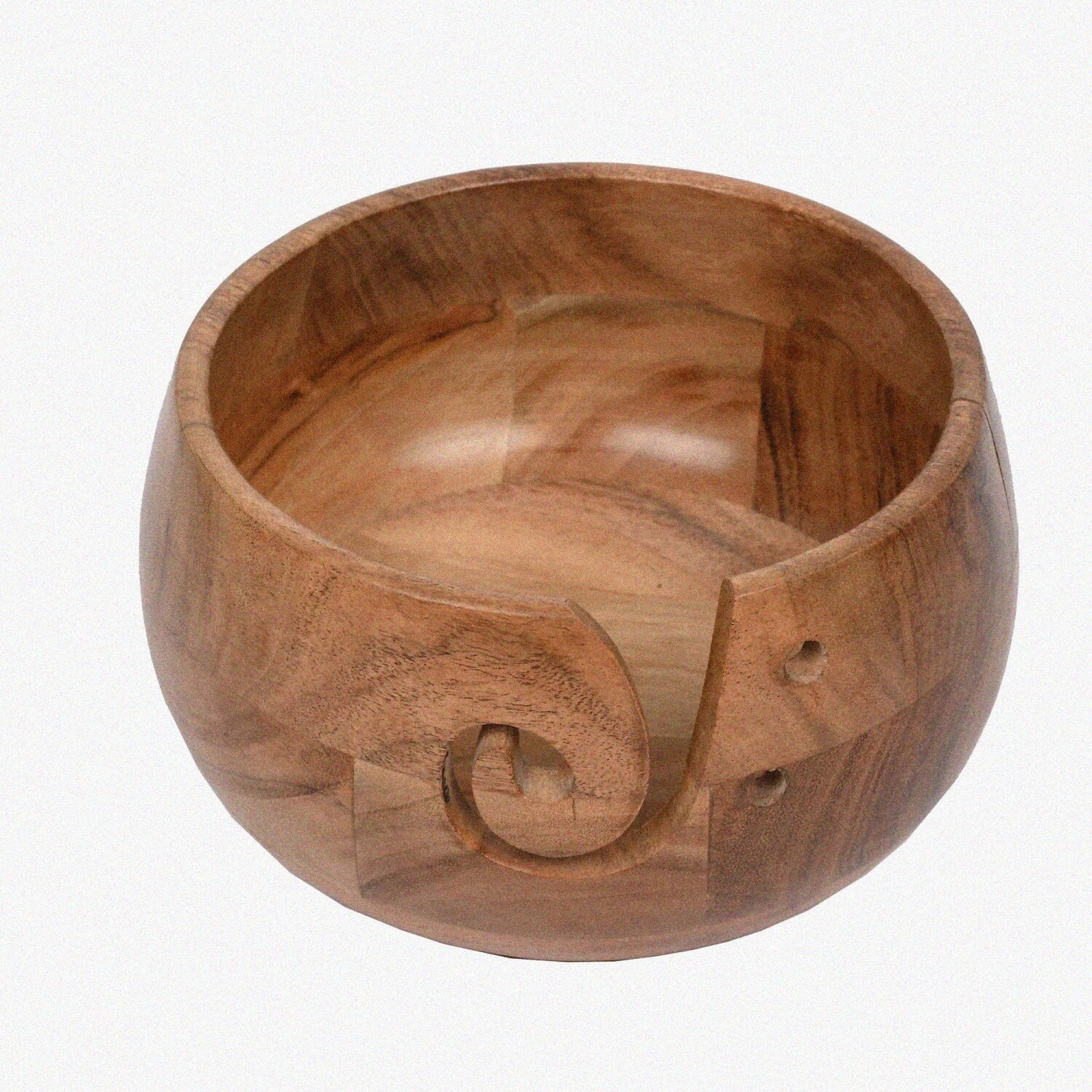 Acacia Wood Yarn Bowl Holder 7" x 7" x 4"