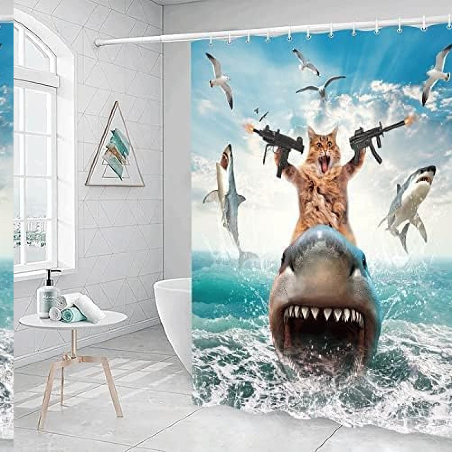 Funny Cat Shower Curtain for Bathroom, 69x70, Navy Blue