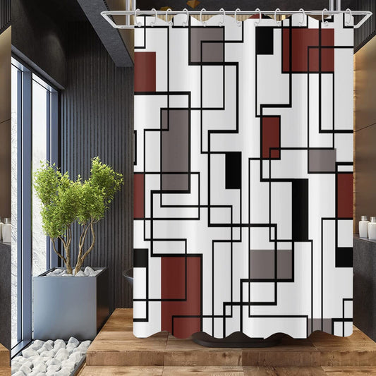 Abstract Burgundy Shower Curtain with 12 Hooks