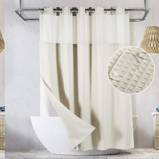 SnapHook Waffle Weave Shower Curtain Cream 71x78
