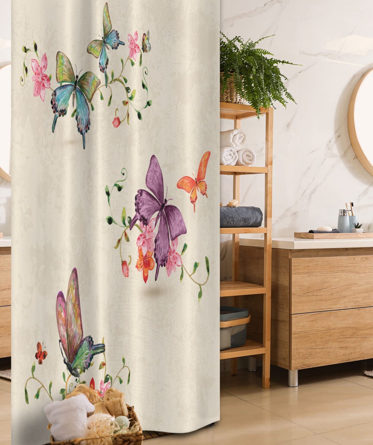 Butterfly Stall Shower Curtain 36x72 Cream Pink