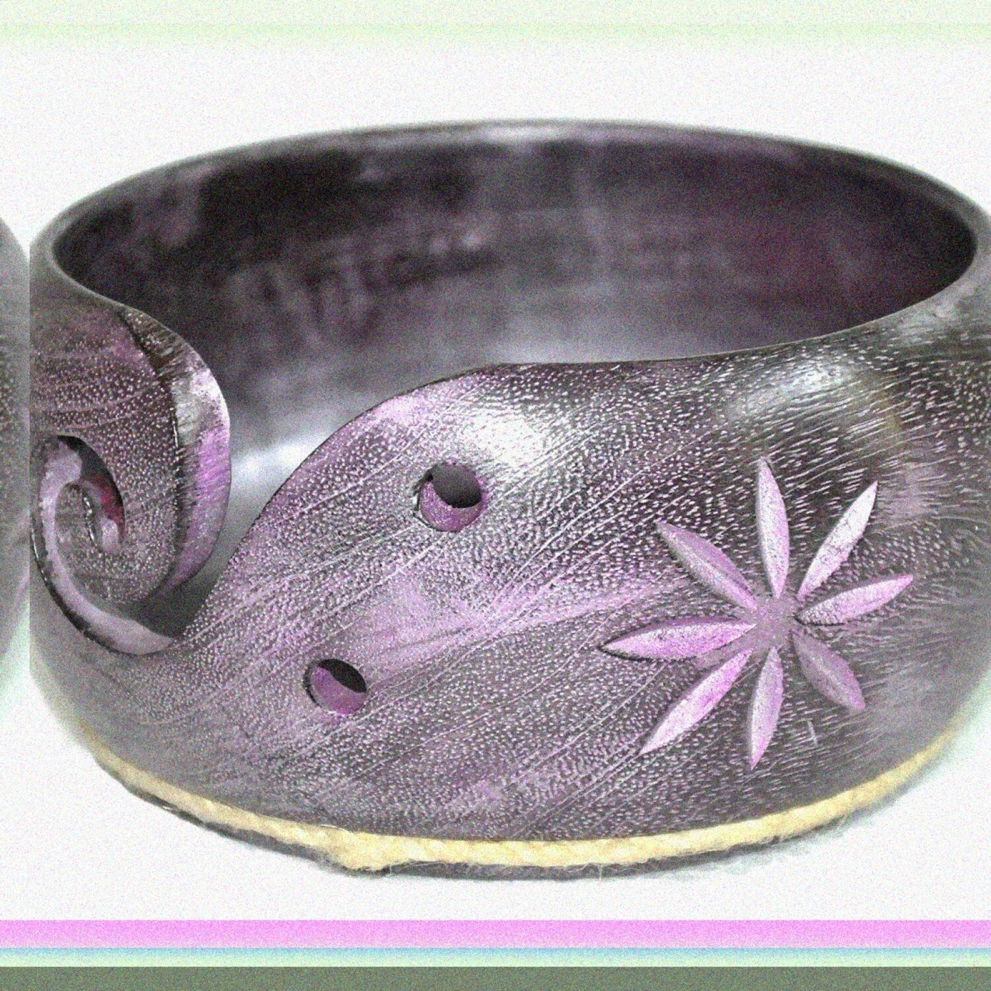 Solid Dark Wooden Yarn Bowl 6x6x3 Purple