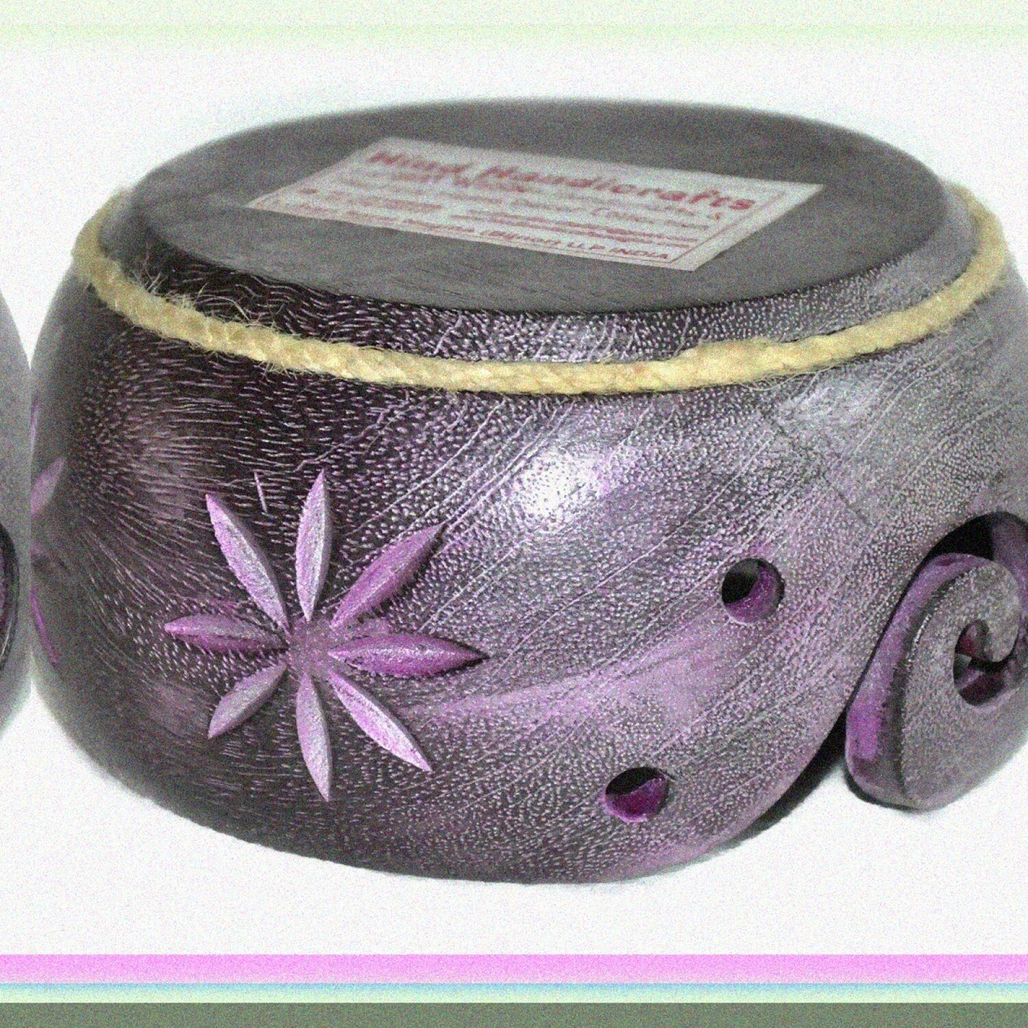 Solid Dark Wooden Yarn Bowl 6x6x3 Purple