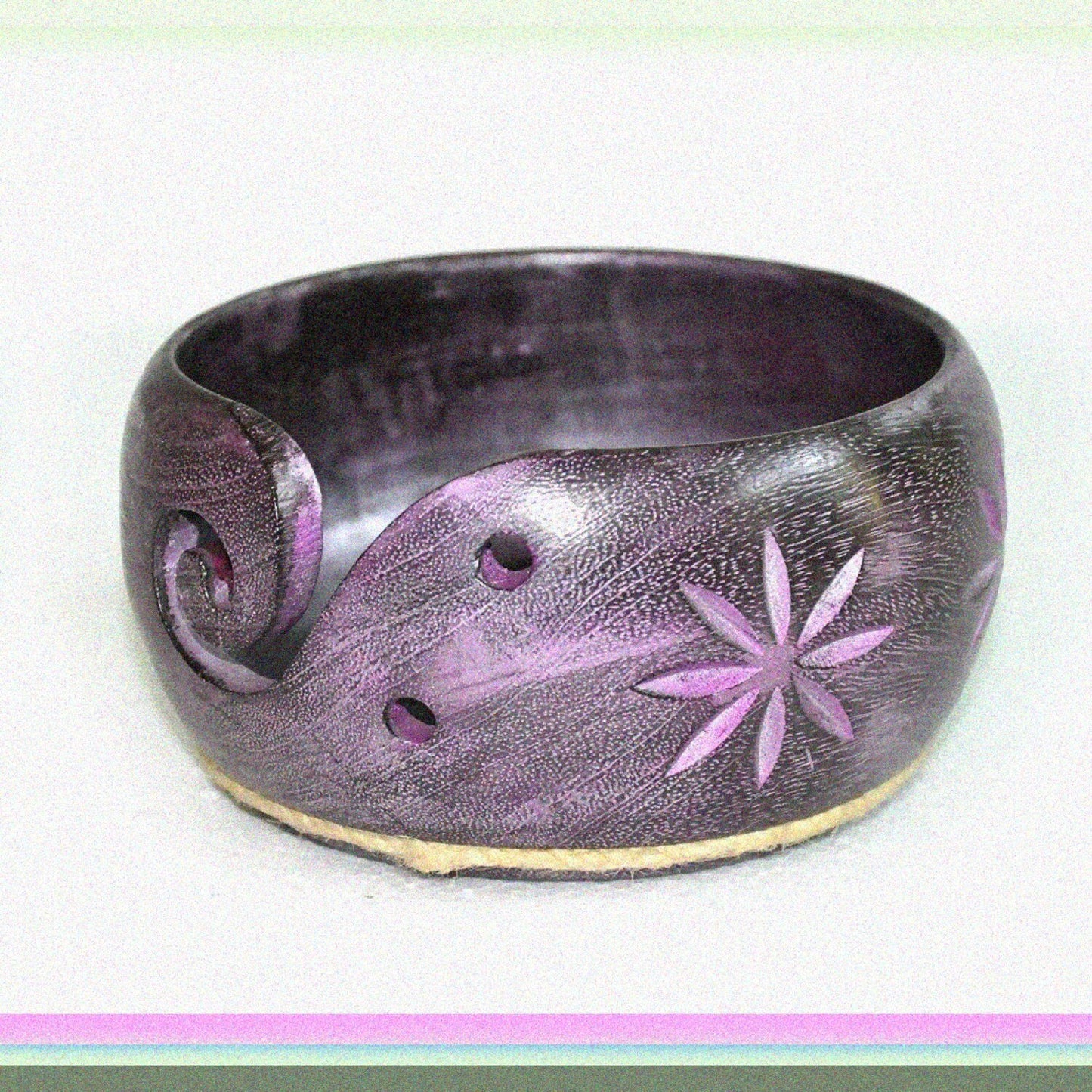 Solid Dark Wooden Yarn Bowl 6x6x3 Purple