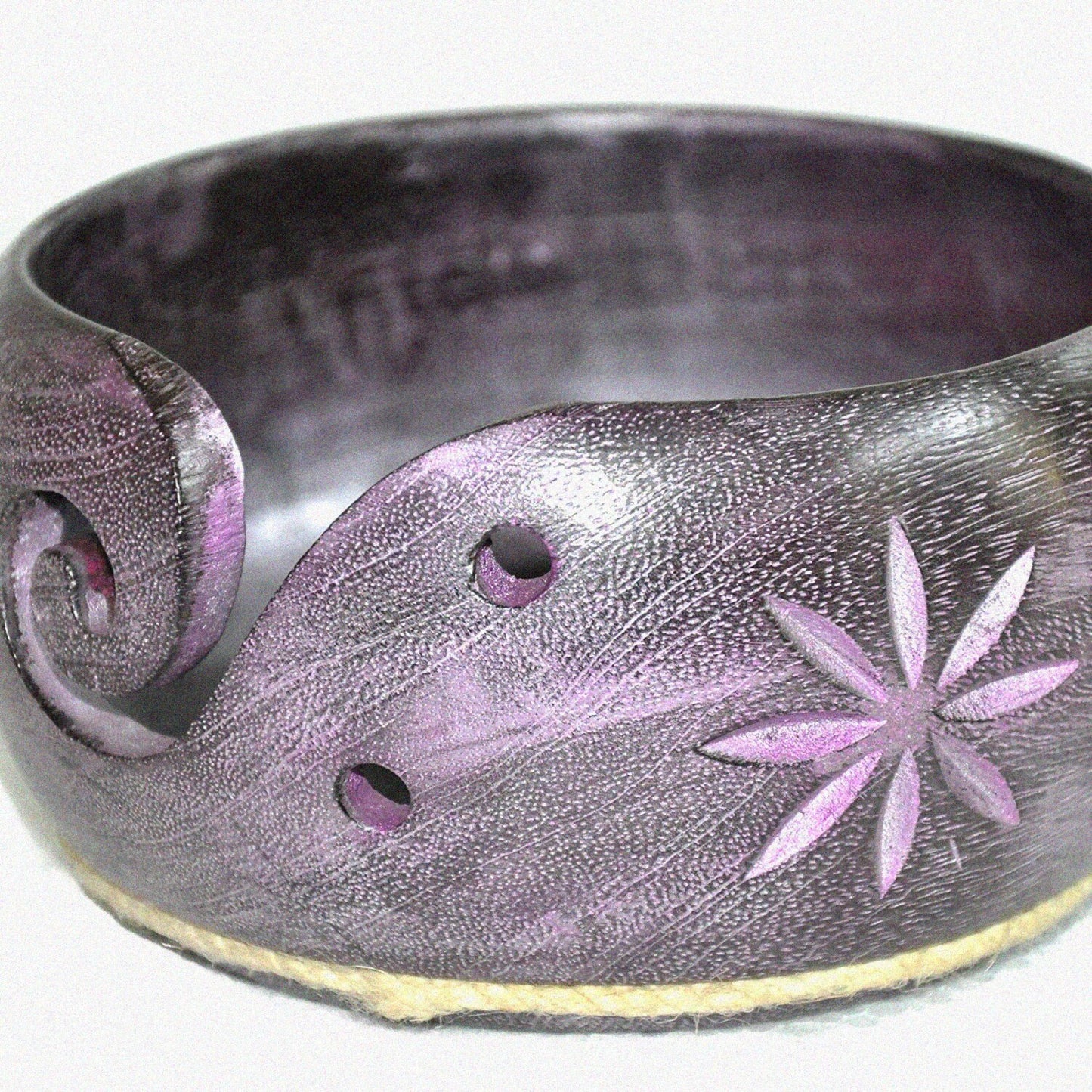 Solid Dark Wooden Yarn Bowl 6x6x3 Purple