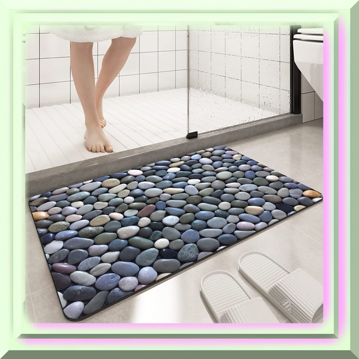 16x24 in Non-Slip Washable Bathroom Rug with Pebble Pattern