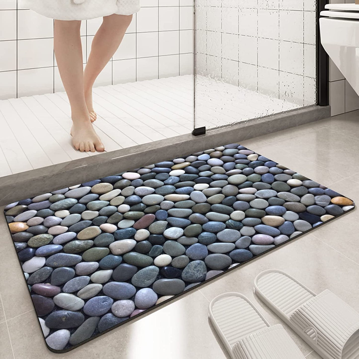 16x24 in Non-Slip Washable Bathroom Rug with Pebble Pattern