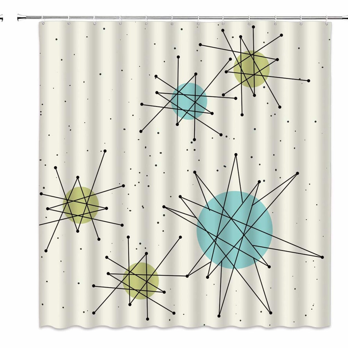 Vintage Atomic Starbursts Shower Curtain 70x70 Inch Blue Beige