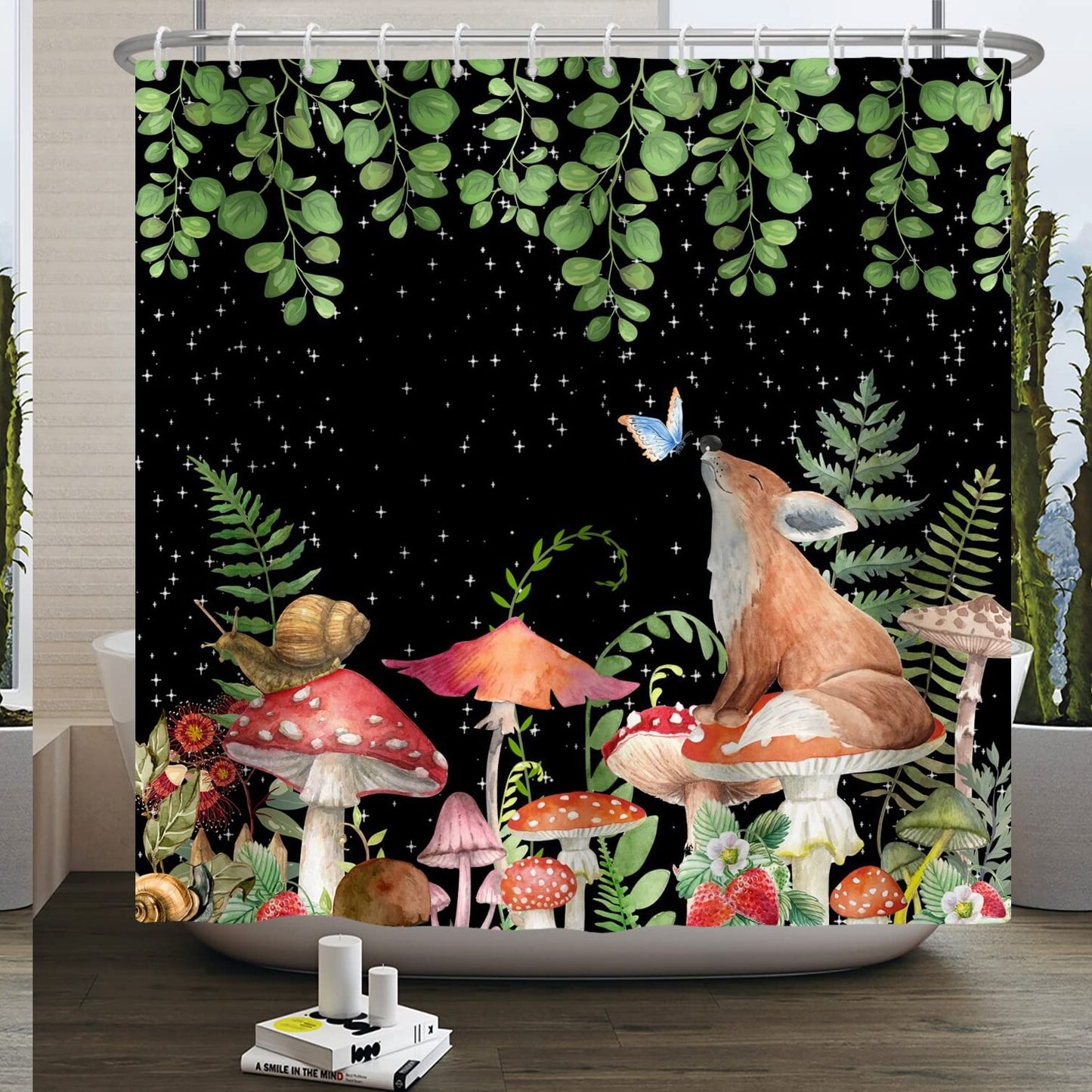 72x72 Inches Mushroom Shower Curtain with Hooks