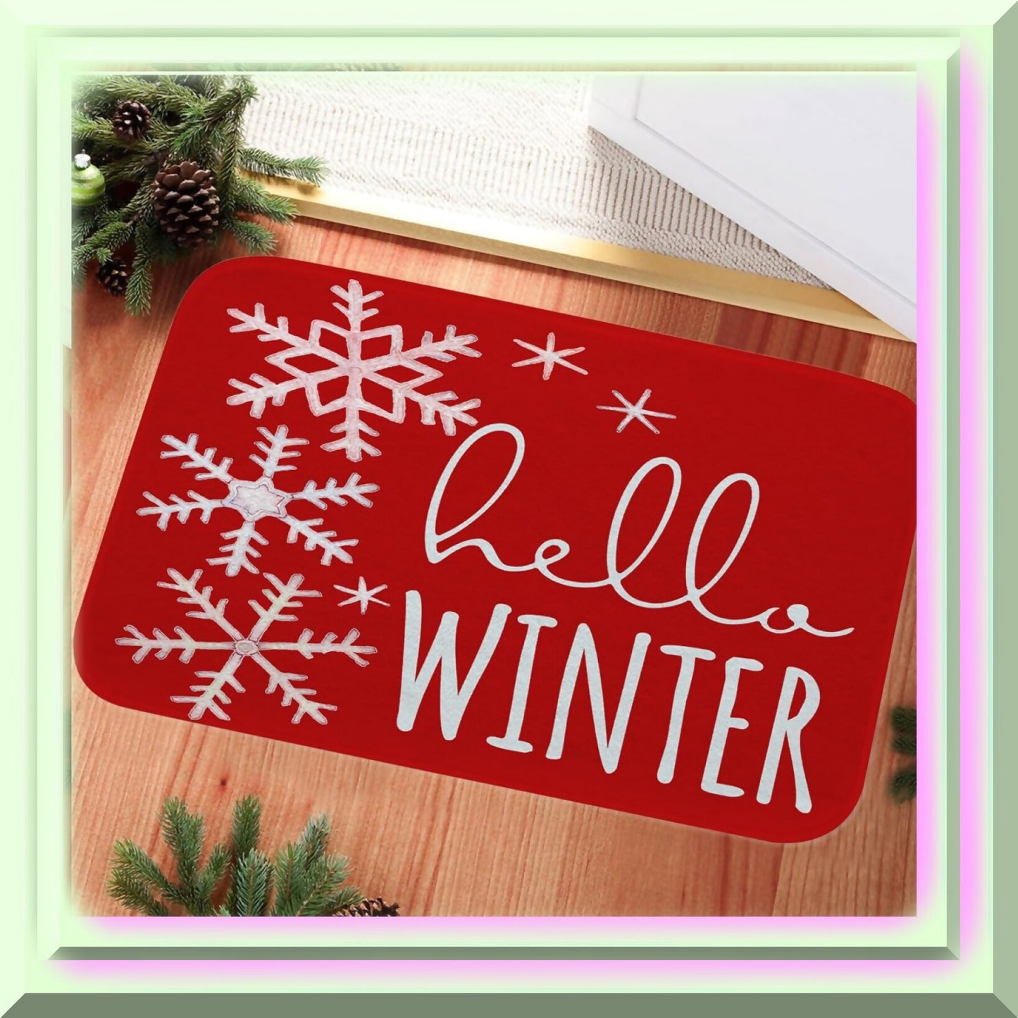 Hello Winter Red Snowflake Bath Mat 20x32 Inch