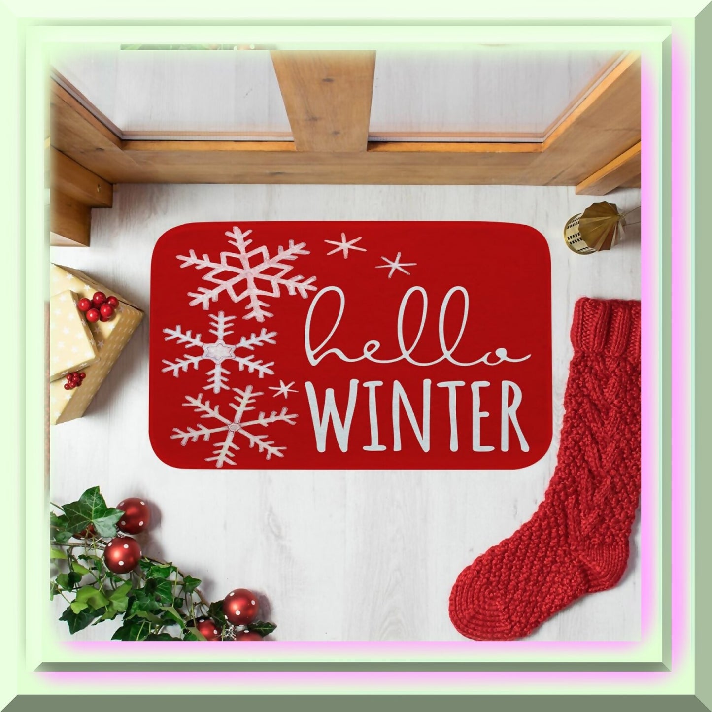 Hello Winter Red Snowflake Bath Mat 20x32 Inch