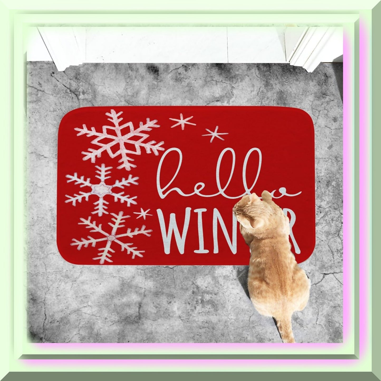 Hello Winter Red Snowflake Bath Mat 20x32 Inch