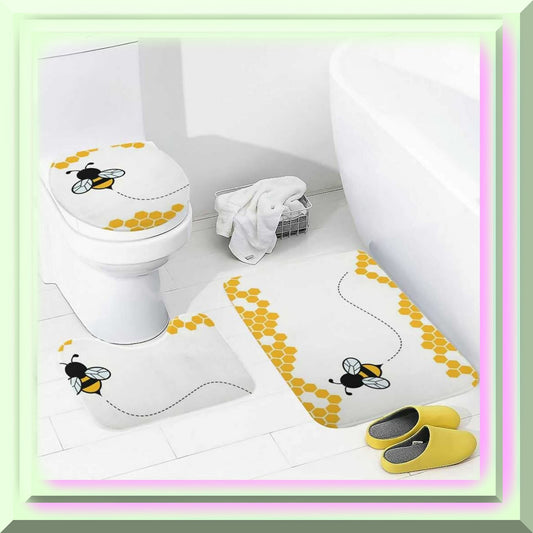 3-Piece Bath Rug Set with Bee Hive Pattern