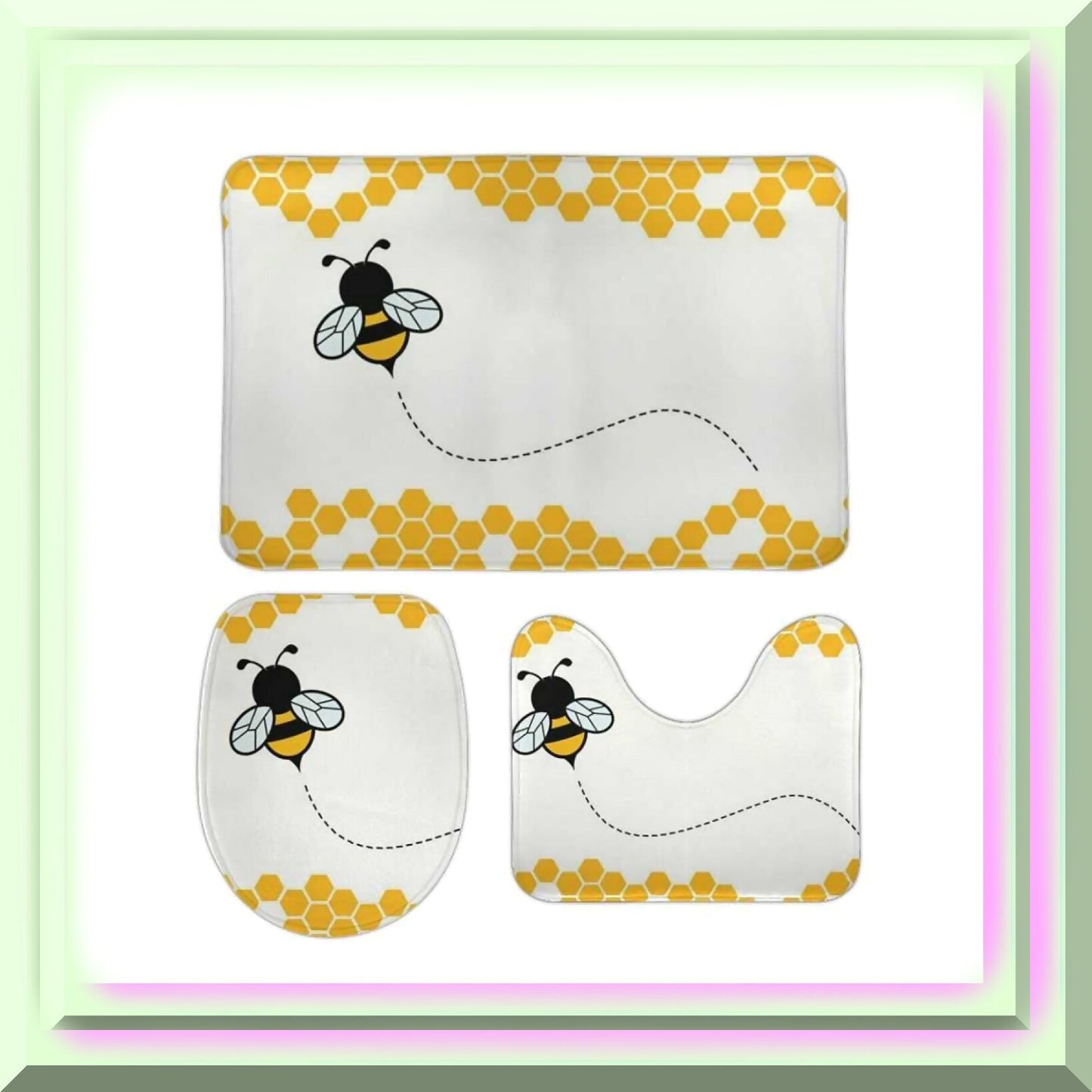 3-Piece Bath Rug Set with Bee Hive Pattern