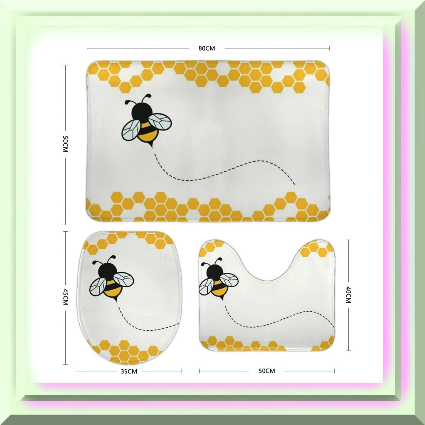 3-Piece Bath Rug Set with Bee Hive Pattern