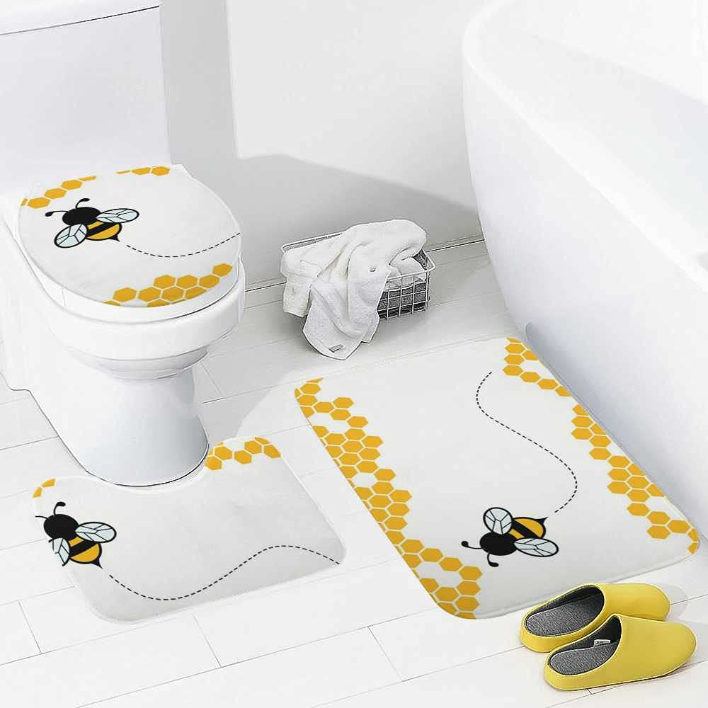3-Piece Bath Rug Set with Bee Hive Pattern