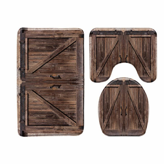 3-Piece Rustic Barn Door Bathroom Mat Set
